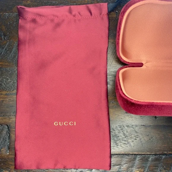 GUCCI Burgundy Velvet Sunglasses Eyeglasses Travel Case & Dust Bag NEW